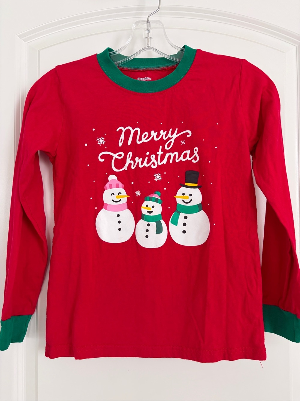 Red "Merry Christmas" Snowman Long-Sleeve Kids Top